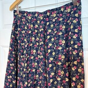 Westminster Lace VTG 90s Navy Blue Floral Rayon Full Circle Maxi Skirt Womens 12